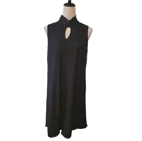 Libby Edelman Black Sleeveless Lace Shift Dress Size Large - Picture 1 of 5